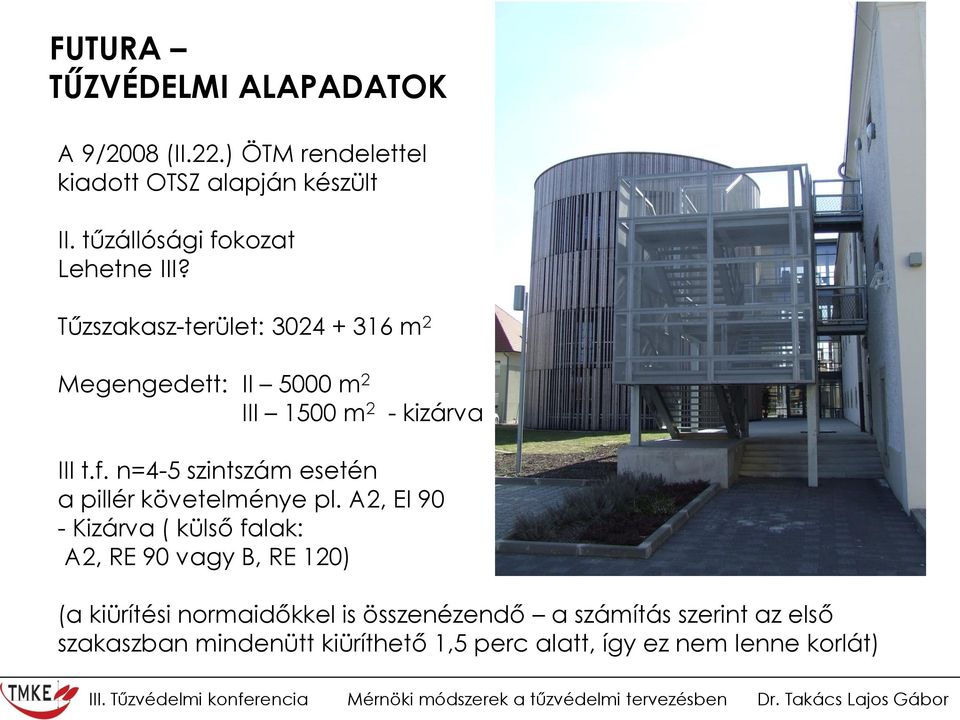 Tűzszakasz-terület: 3024 + 316 m 2 Megengedett: II 5000 m 2 III 1500 m 2 - kizárva III t.f.
