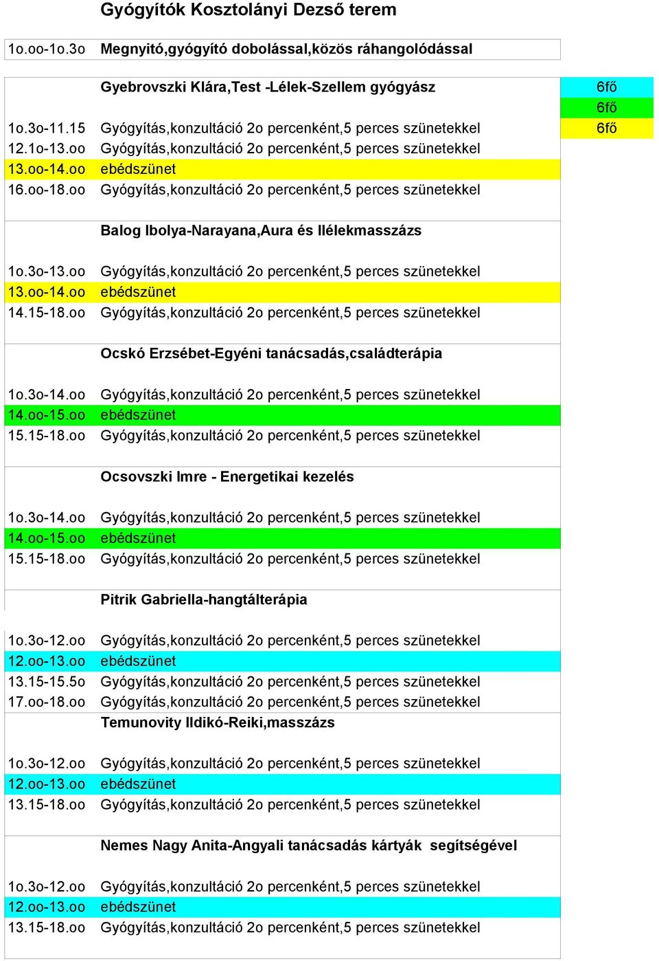 3o-11.15 6fő 12.1o-13.oo 16.oo-18.