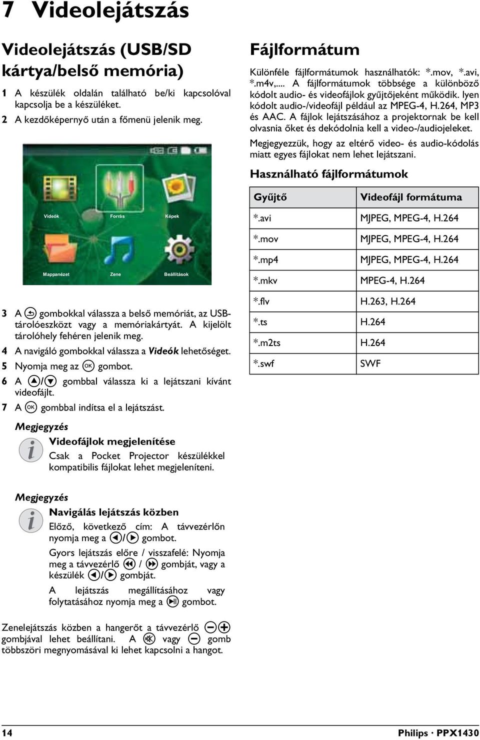 lyen kódolt audio-/videofájl például az MPEG-4, H.264, MP3 és AAC. A fájlok lejátszásához a projektornak be kell olvasnia őket és dekódolnia kell a video-/audiojeleket.