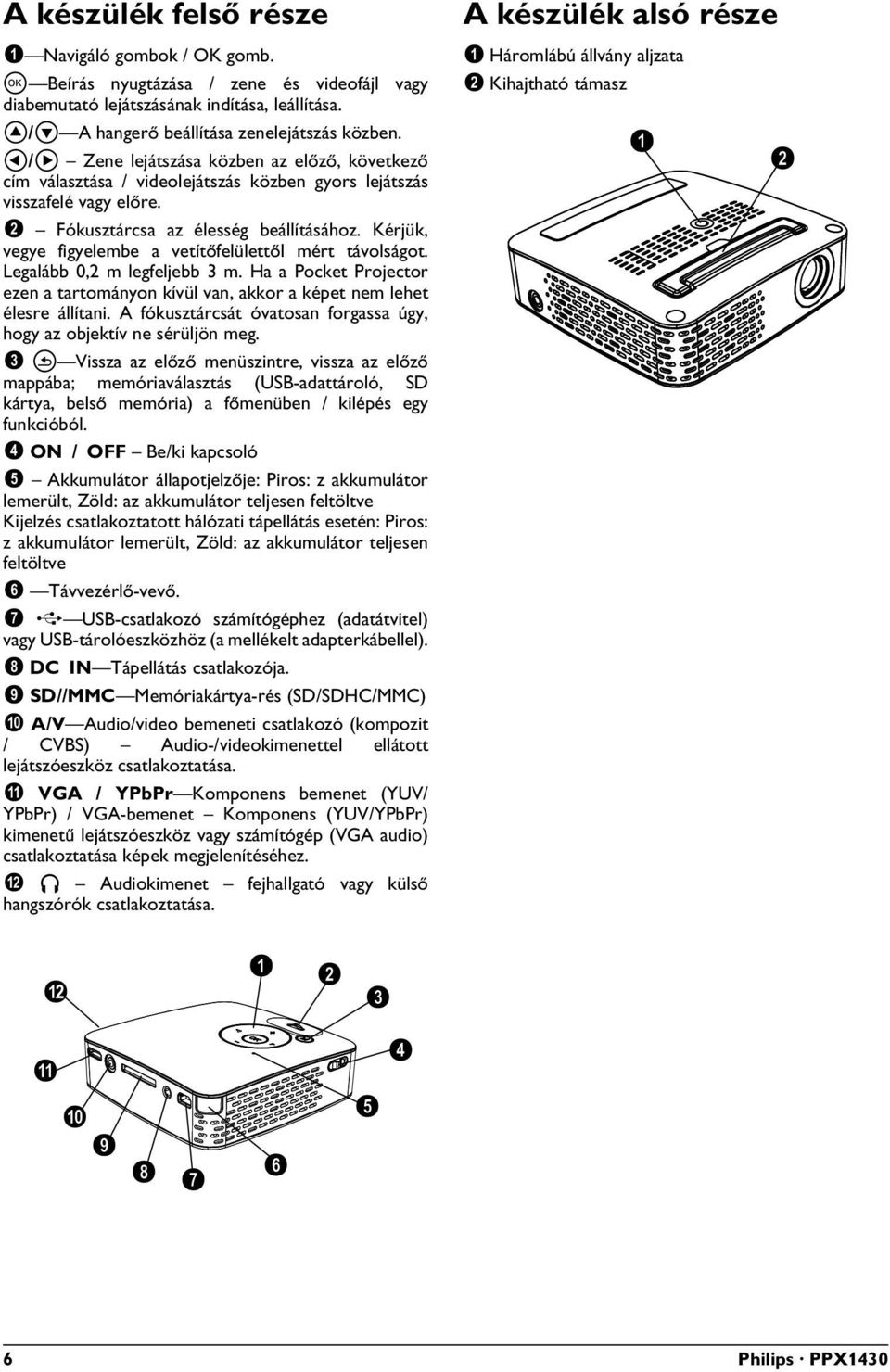 Kérjük, vegye figyelembe a vetítőfelülettől mért távolságot. Legalább 0,2 m legfeljebb 3 m. Ha a Pocket Projector ezen a tartományon kívül van, akkor a képet nem lehet élesre állítani.