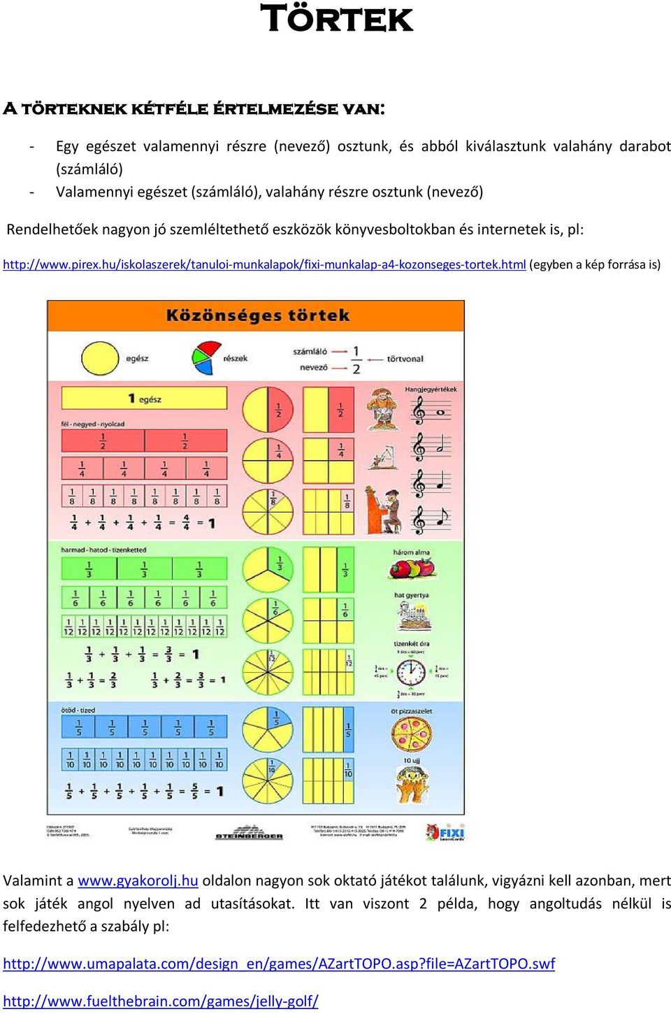 hu/iskolaszerek/tanuloi-munkalapok/fixi-munkalap-a4-kozonseges-tortek.html (egyben a kép forrása is) Valamint a www.gyakorolj.