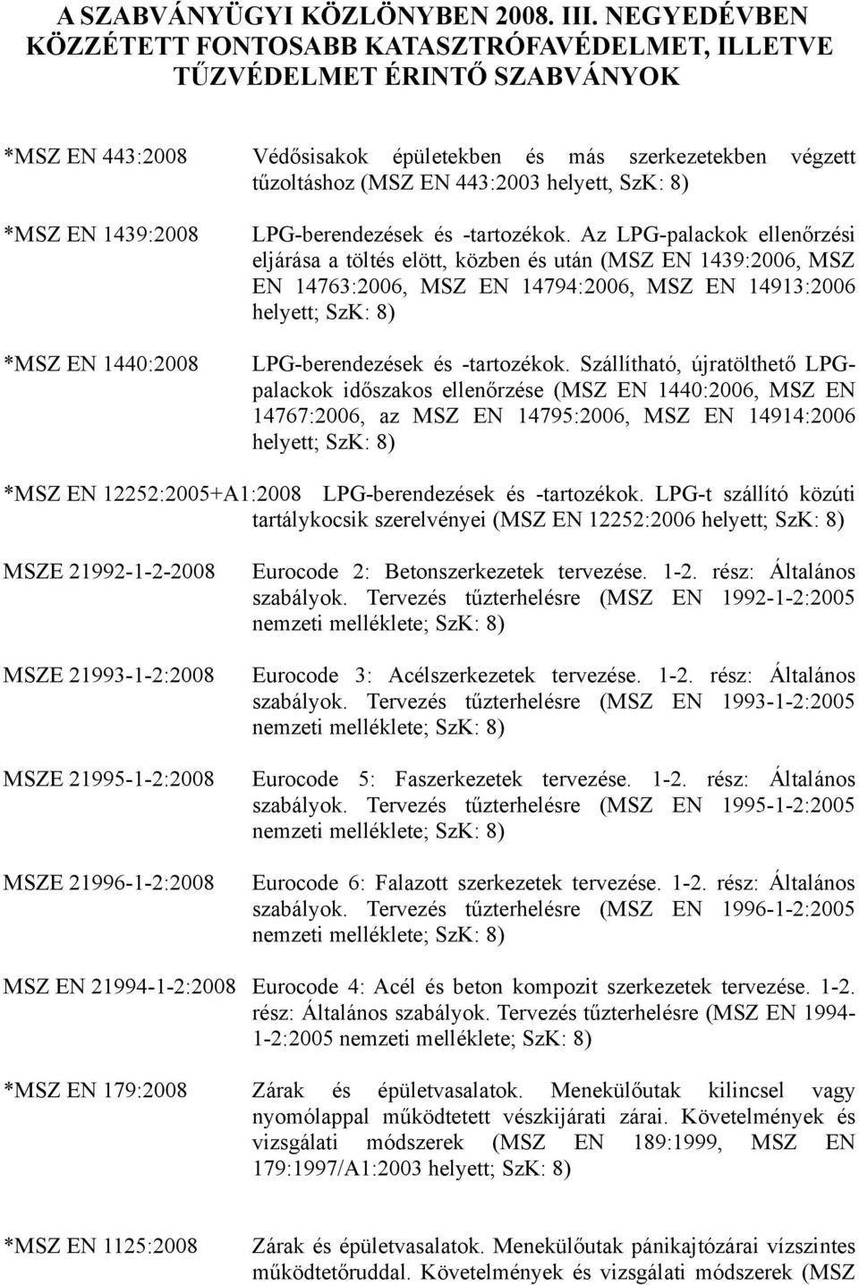 Az LPG-palackok ellenőrzési eljárása a töltés elött, közben és után (MSZ EN 1439:2006, MSZ EN 14763:2006, MSZ EN 14794:2006, MSZ EN 14913:2006 helyett; SzK: 8) LPG-berendezések  Szállítható,