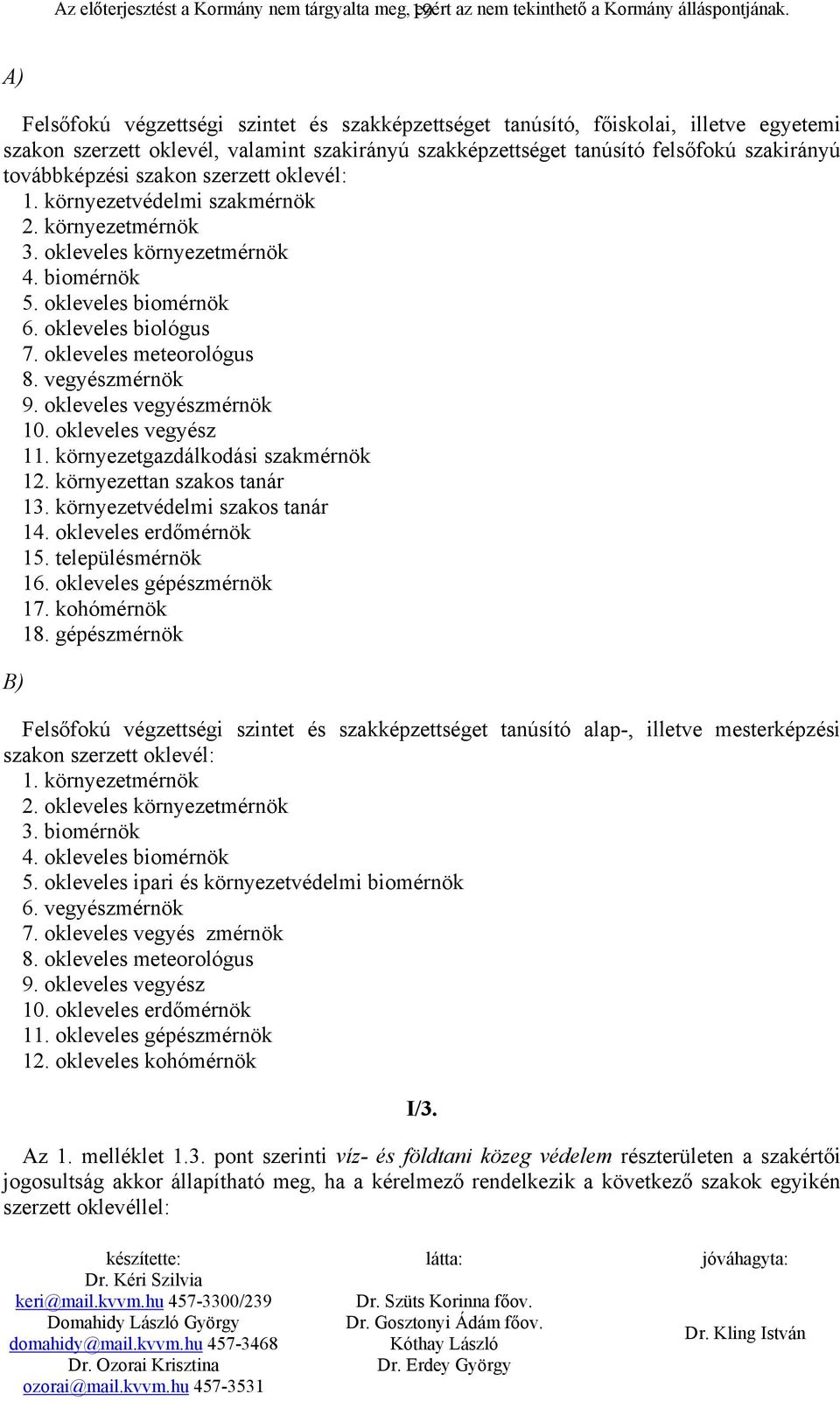 környezettan szakos tanár 13. környezetvédelmi szakos tanár 14. okleveles erdőmérnök 15. településmérnök 16. okleveles gépészmérnök 17. kohómérnök 18. gépészmérnök 1. környezetmérnök 2.