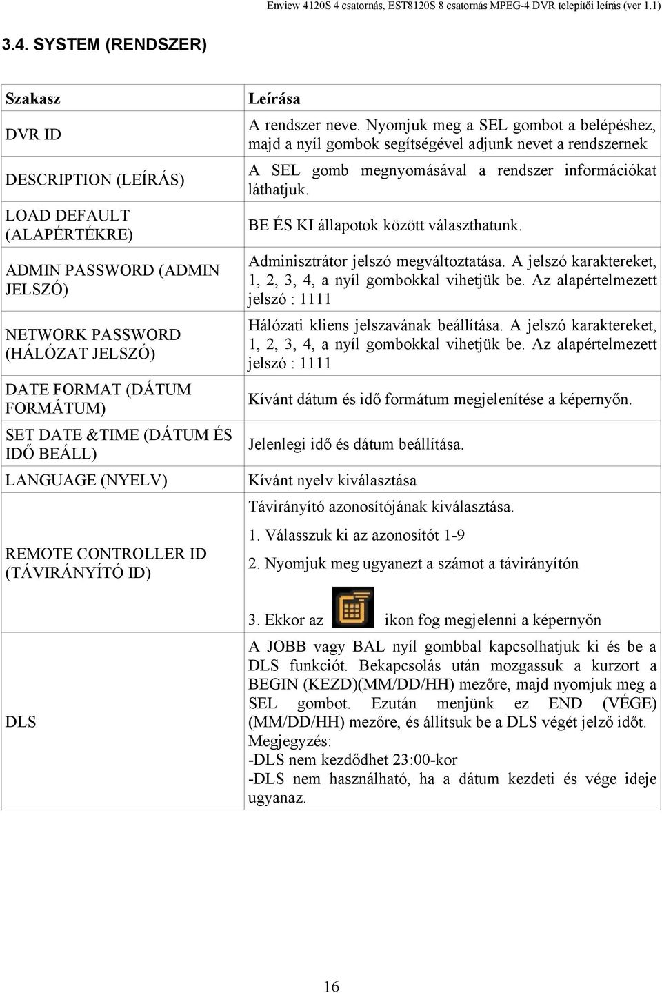 LOAD DEFAULT (ALAPÉRTÉKRE) BE ÉS KI állapotok között választhatunk. ADMIN PASSWORD (ADMIN JELSZÓ) Adminisztrátor jelszó megváltoztatása.