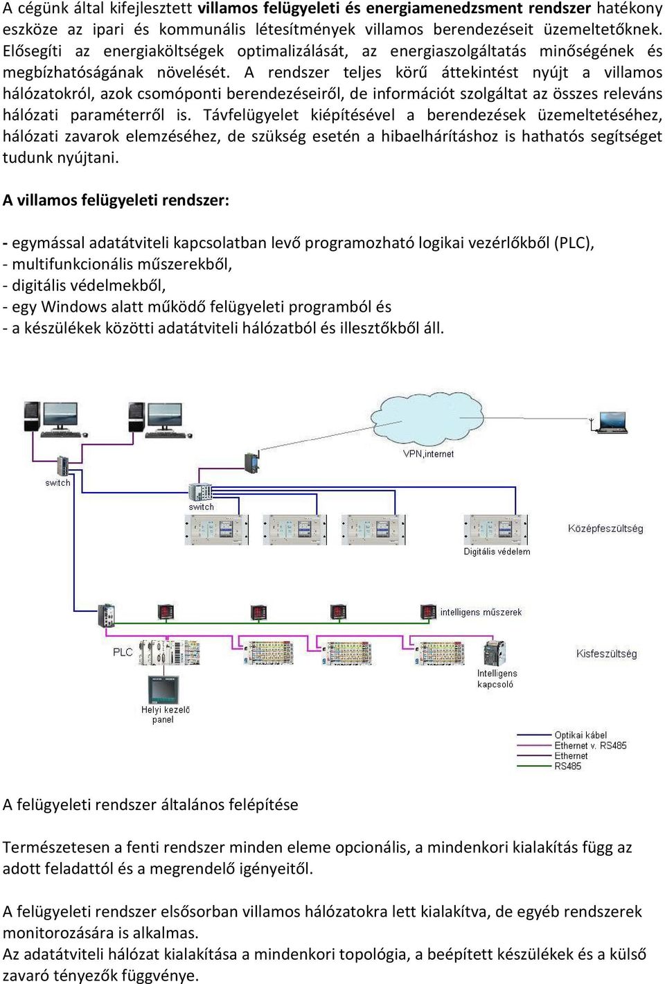 A rendszer teljes körű áttekintést nyújt a villamos hálózatokról, azok csomóponti berendezéseiről, de információt szolgáltat az összes releváns hálózati paraméterről is.