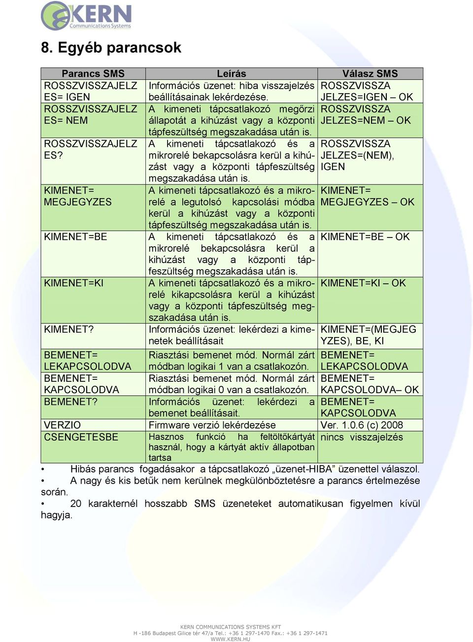 KIMENET= MEGJEGYZES tápfeszültség megszakadása után is. A kimeneti tápcsatlakozó és a mikrorelé bekapcsolásra kerül a kihúzást vagy a központi tápfeszültség megszakadása után is.