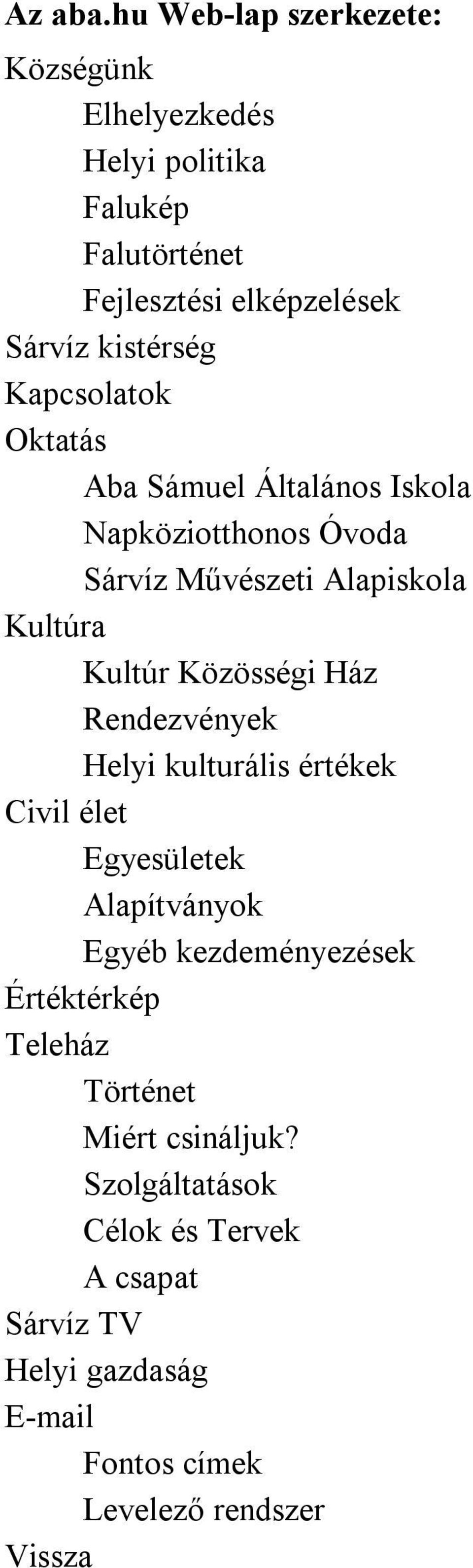 Kapcsolatok Oktatás Aba Sámuel Általános Iskola Napköziotthonos Óvoda Sárvíz Művészeti Alapiskola Kultúra Kultúr Közösségi Ház