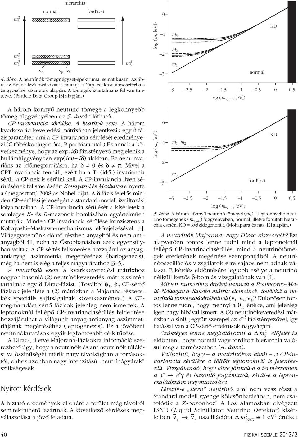 ) m 3 log ( m [ev]) 1 3 m 3 m m 1 KD normál 3,5 1,5 1,5,5 log ( m min [ev]) A három könnyû neutrínó tömege a legkönnyebb tömeg függvényében az 5. ábrán látható. CP-invariancia sérülése.