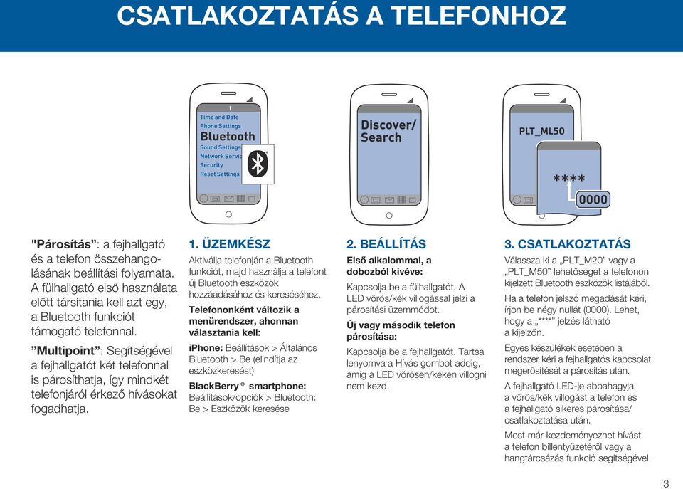 Multipoint : Segítségével a fejhallgatót két telefonnal is párosíthatja, így mindkét telefonjáról érkező hívásokat fogadhatja. 1.