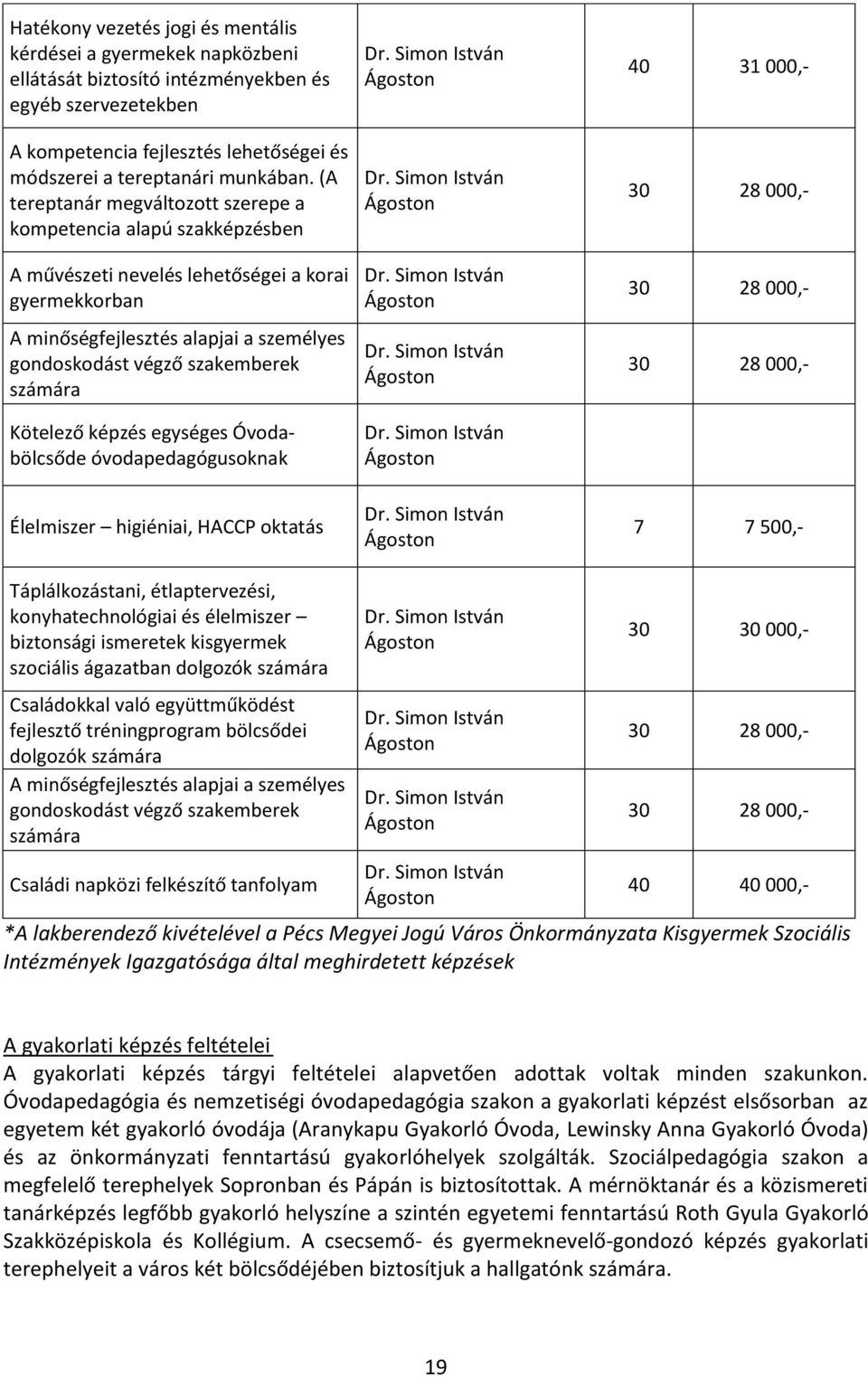 számára Kötelező képzés egységes Óvodabölcsőde óvodapedagógusoknak Élelmiszer higiéniai, HACCP oktatás Dr. Simon István Ágoston Dr.