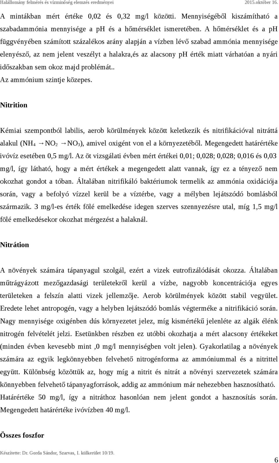 nyári időszakban sem okoz majd problémát.. Az ammónium szintje közepes.