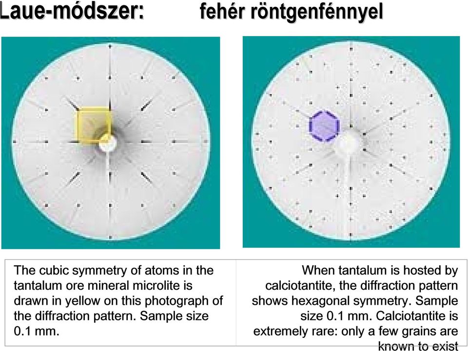 1 mm. When tantalum is hosted by calciotantite, the diffraction pattern shows hexagonal