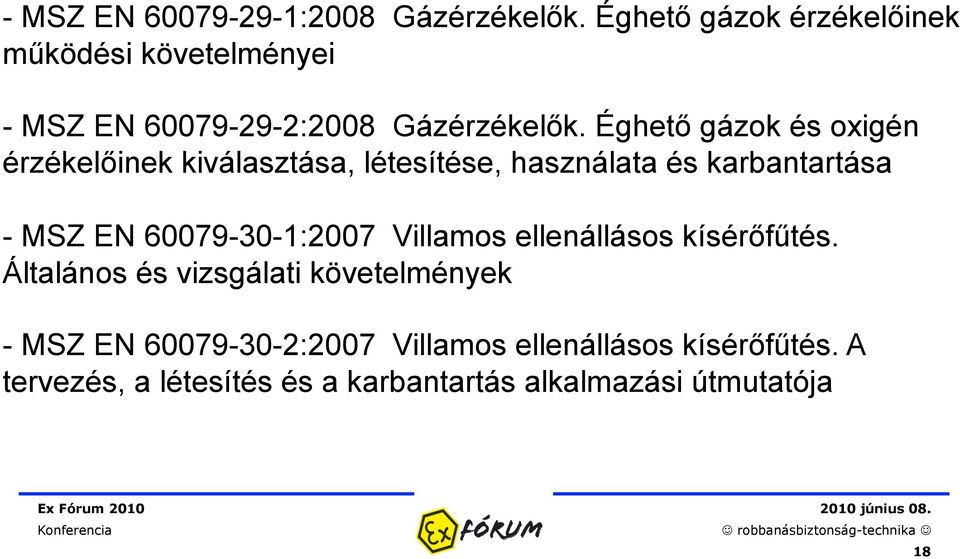 Éghető gázok és oxigén érzékelőinek kiválasztása, létesítése, használata és karbantartása - MSZ EN