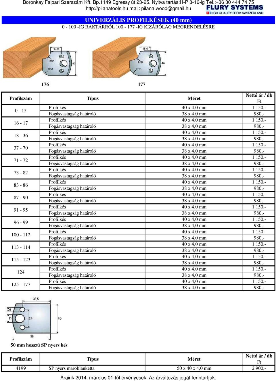 1 150,- Fogásvastagság határoló 38 x 4,0 mm 980,- Profilkés 40 x 4,0 mm 1 150,- Fogásvastagság határoló 38 x 4,0 mm 980,- Profilkés 40 x 4,0 mm 1 150,- Fogásvastagság határoló 38 x 4,0 mm 980,-