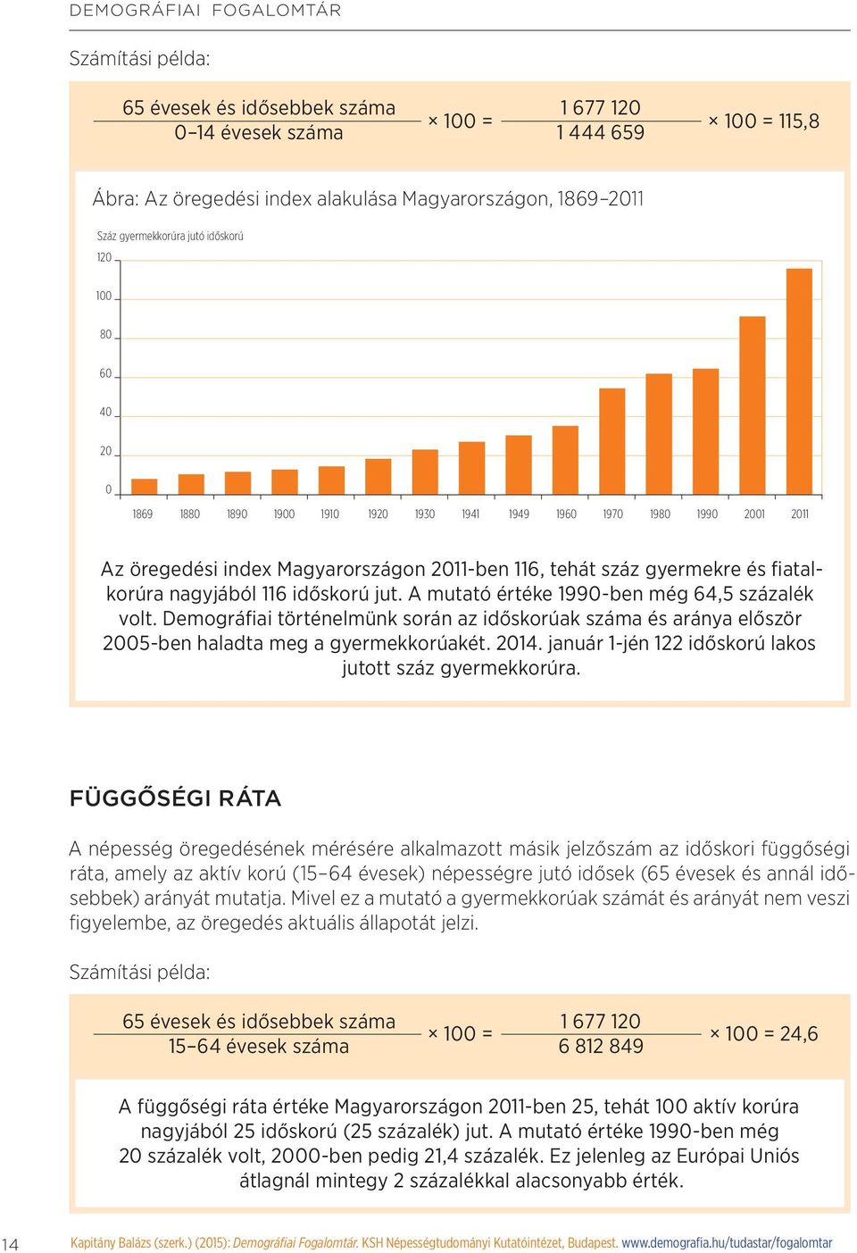 fiatalkorúra nagyjából 116 időskorú jut. A mutató értéke 1990-ben még 64,5 százalék volt. Demográfiai történelmünk során az időskorúak száma és aránya először 2005-ben haladta meg a gyermekkorúakét.