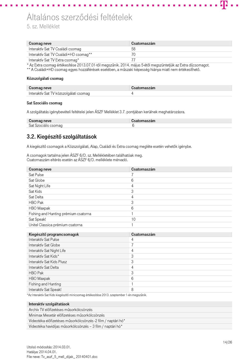 Közszolgálati csomag Interaktív Sat TV közszolgálati csomag 4 Sat Szociális csomag A szolgáltatás igénybevételi feltételei jelen ÁSZF Melléklet 3.7. pontjában kerülnek meghatározásra.