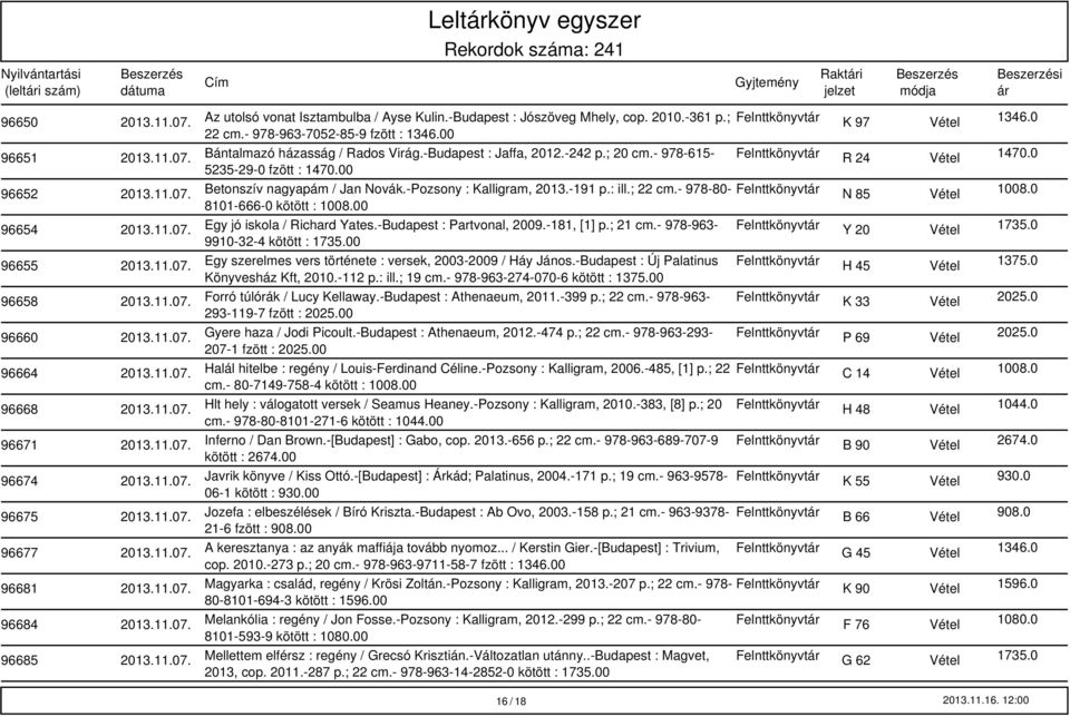 -Pozsony : Kalligram, 2013.-191 p.: ill.; 22 cm.- 978-80- Felnttkönyvt N 85 Vétel 1008.0 8101-666-0 kötött : 1008.00 96654 Egy jó iskola / Richard Yates.-Budapest : Partvonal, 2009.-181, [1] p.