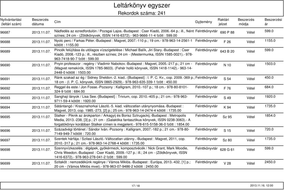 00 96689 Pincék felújítása és utólagos vízszigetelése / Michael Balík, Jiri Stary.-Budapest : Cser Felnttkönyvt 643 B 20 Vétel 599.0 Kiadó, 2008.-123 p.: ill.