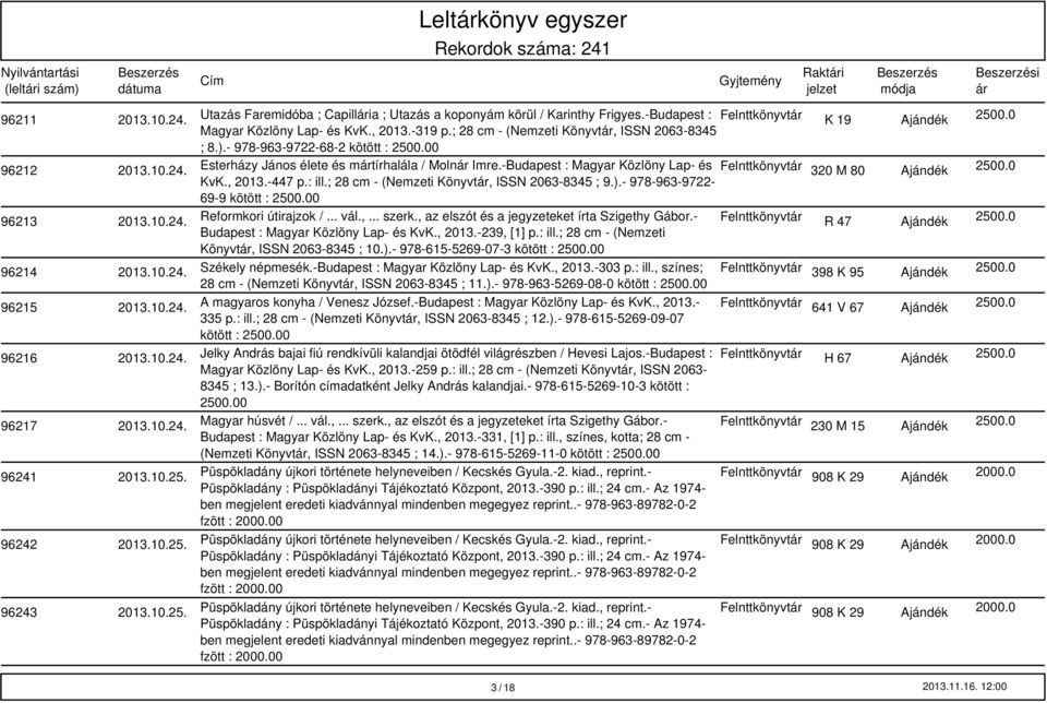 -Budapest : Magyar Közlöny Lap- és Felnttkönyvt 320 M 80 Ajándék 2500.0 KvK., 2013.-447 p.: ill.; 28 cm - (Nemzeti Könyvt, ISSN 2063-8345 ; 9.).- 978-963-9722-69-9 kötött : 2500.00 96213 2013.10.24.