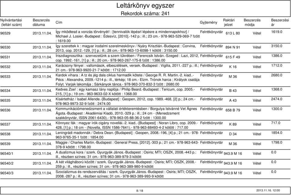 -129, [1] p.: ill.; 28 cm.- 978-963-13-6098-1 kötött : 3150.00 96531 Íriszdiagnosztika : szervezetünk a szem tükrében / Ferencsik István.-Szeged : Lazi, 2012, Felnttkönyvt 615 F 49 Vétel 1386.0 cop.