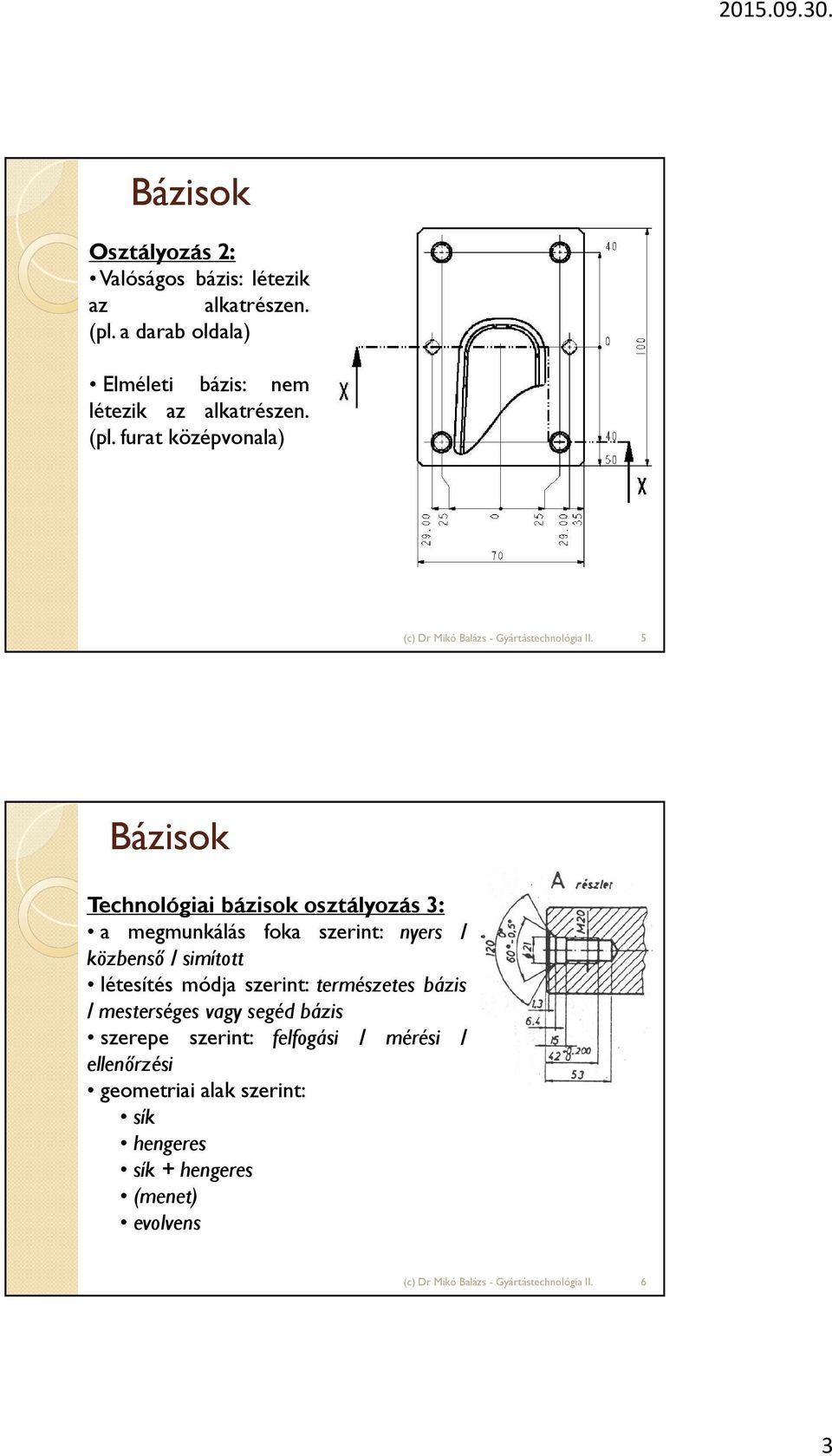 furat középvonala) 5 Bázisok Technológiai bázisok osztályozás 3: a megmunkálás foka szerint: nyers / közbenső/