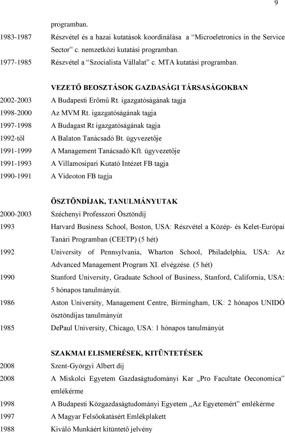 igazgatóságának tagja 1997-1998 A Budagast Rt igazgatóságának tagja 1992-től A Balaton Tanácsadó Bt. ügyvezetője 1991-1999 A Management Tanácsadó Kft.