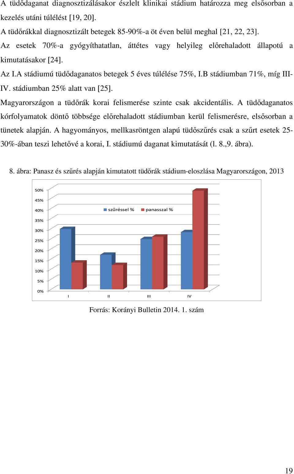 stádiumban 25% alatt van [25]. Magyarországon a tüdőrák korai felismerése szinte csak akcidentális.