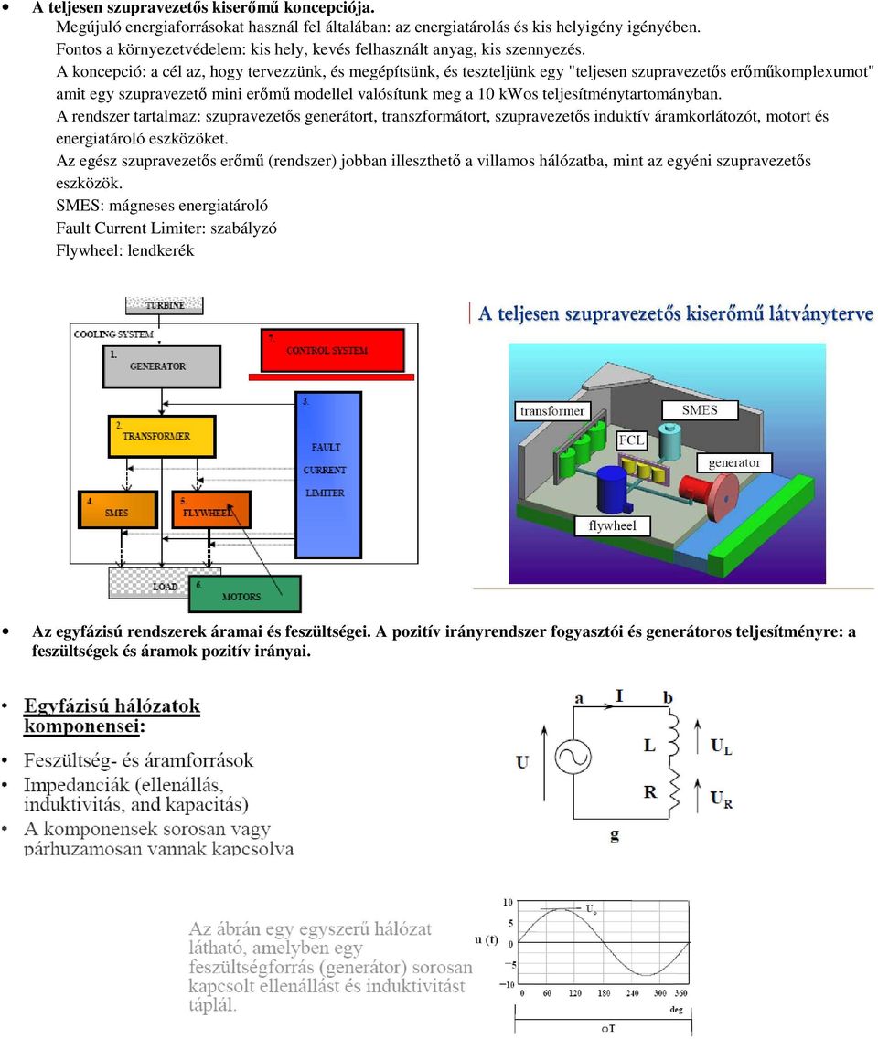 A koncepció: a cél az, hogy tervezzünk, és megépítsünk, és teszteljünk egy "teljesen szupravezetős erőműkomplexumot" amit egy szupravezető mini erőmű ű modellel valósítunk meg a 10 kwos