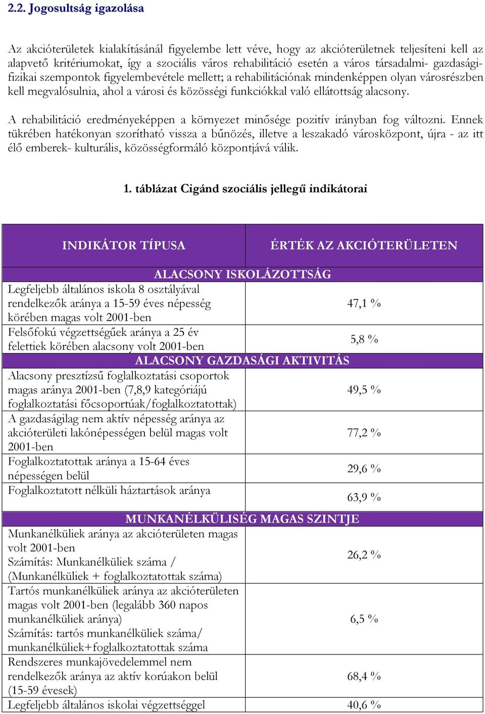 alacsony. A rehabilitáció eredményeképpen a környezet minősége pozitív irányban fog változni.