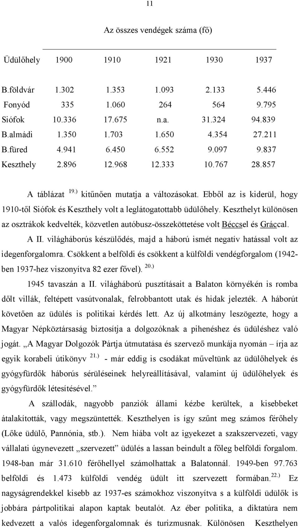 Ebbıl az is kiderül, hogy 1910-tıl Siófok és Keszthely volt a leglátogatottabb üdülıhely. Keszthelyt különösen az osztrákok kedvelték, közvetlen autóbusz-összeköttetése volt Béccsel és Gráccal. A II.