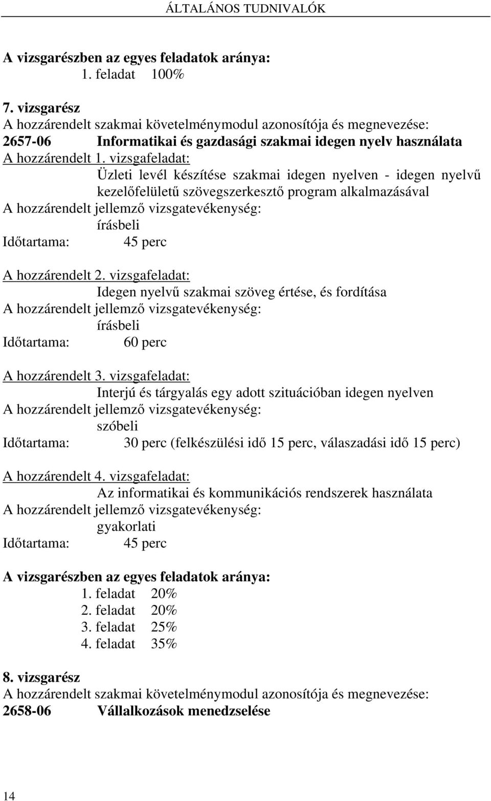 vizsgafeladat: Üzleti levél készítése szakmai idegen nyelven - idegen nyelvű kezelőfelületű szövegszerkesztő program alkalmazásával A hozzárendelt jellemző vizsgatevékenység: írásbeli Időtartama: 45