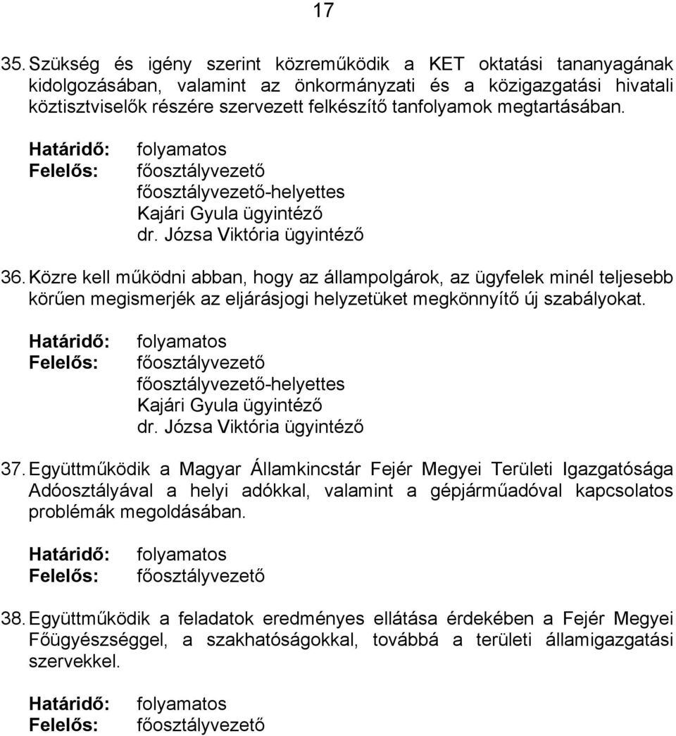 megtartásában. -helyettes Kajári Gyula ügyintéző dr. Józsa Viktória ügyintéző 36.