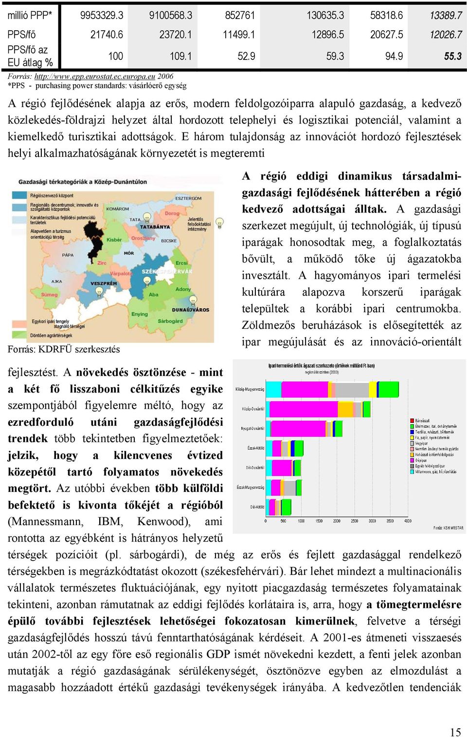 eu 2006 *PPS - purchasing power standards: vásárlóerő egység A régió fejlődésének alapja az erős, modern feldolgozóiparra alapuló gazdaság, a kedvező közlekedés-földrajzi helyzet által hordozott