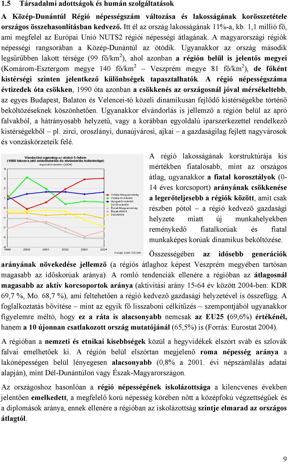 Ugyanakkor az ország második legsűrűbben lakott térsége (99 fő/km 2 ), ahol azonban a régión belül is jelentős megyei (Komárom-Esztergom megye 140 fő/km 2 Veszprém megye 81 fő/km 2 ), de főként