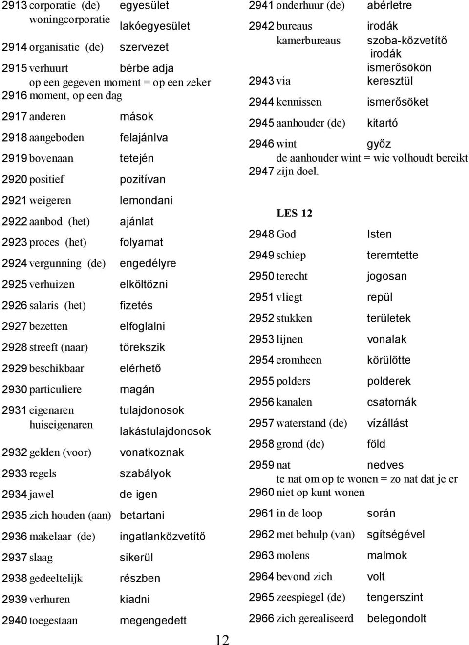 elköltözni 2926 salaris (het) fizetés 2927 bezetten elfoglalni 2928 streeft (naar) törekszik 2929 beschikbaar elérhető 2930 particuliere magán 2931 eigenaren tulajdonosok huiseigenaren