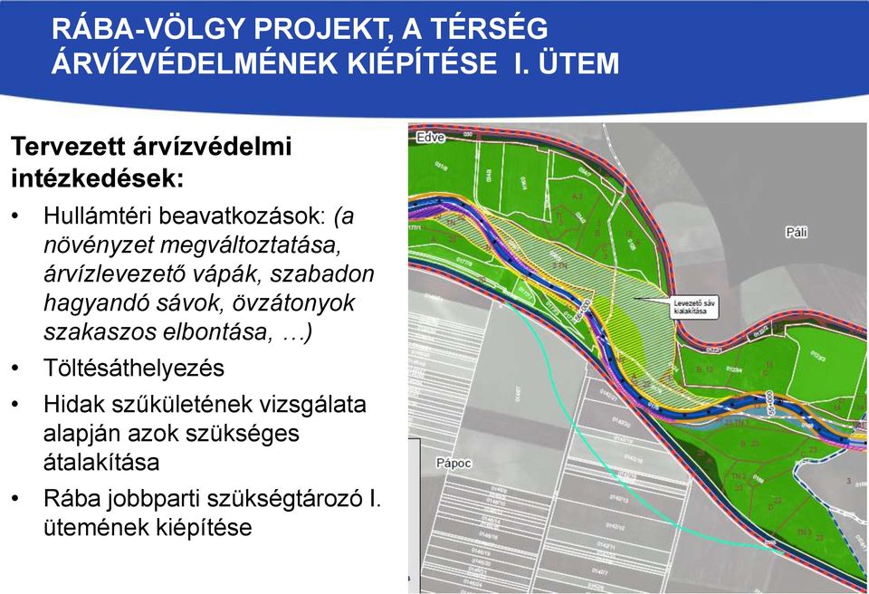 megváltoztatása, árvízlevezető vápák, szabadon hagyandó sávok, övzátonyok szakaszos