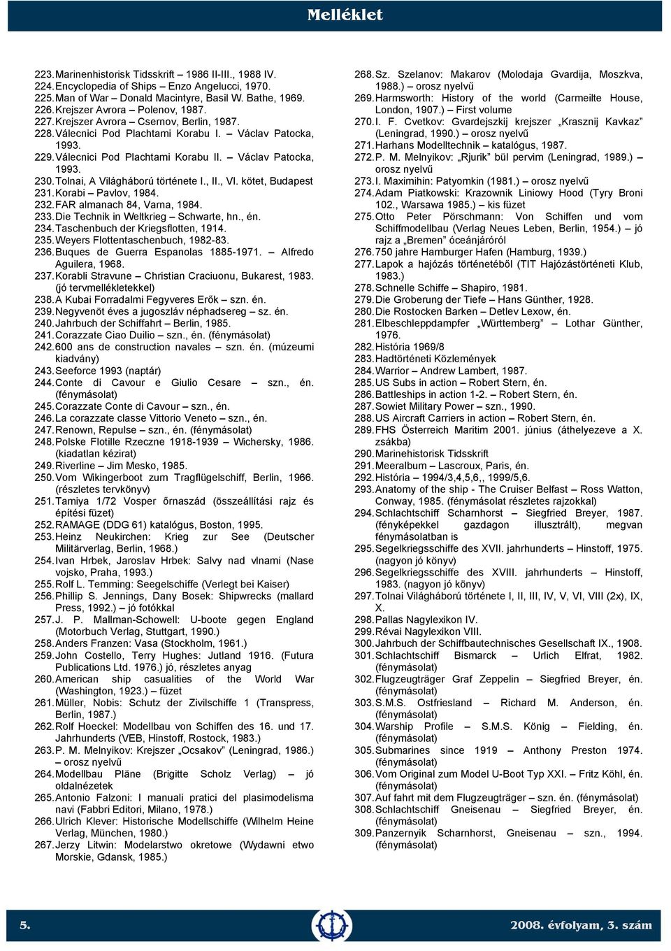Tolnai, A Világháború története I., II., VI. kötet, Budapest 231. Korabi Pavlov, 1984. 232. FAR almanach 84, Varna, 1984. 233. Die Technik in Weltkrieg Schwarte, hn., én. 234.