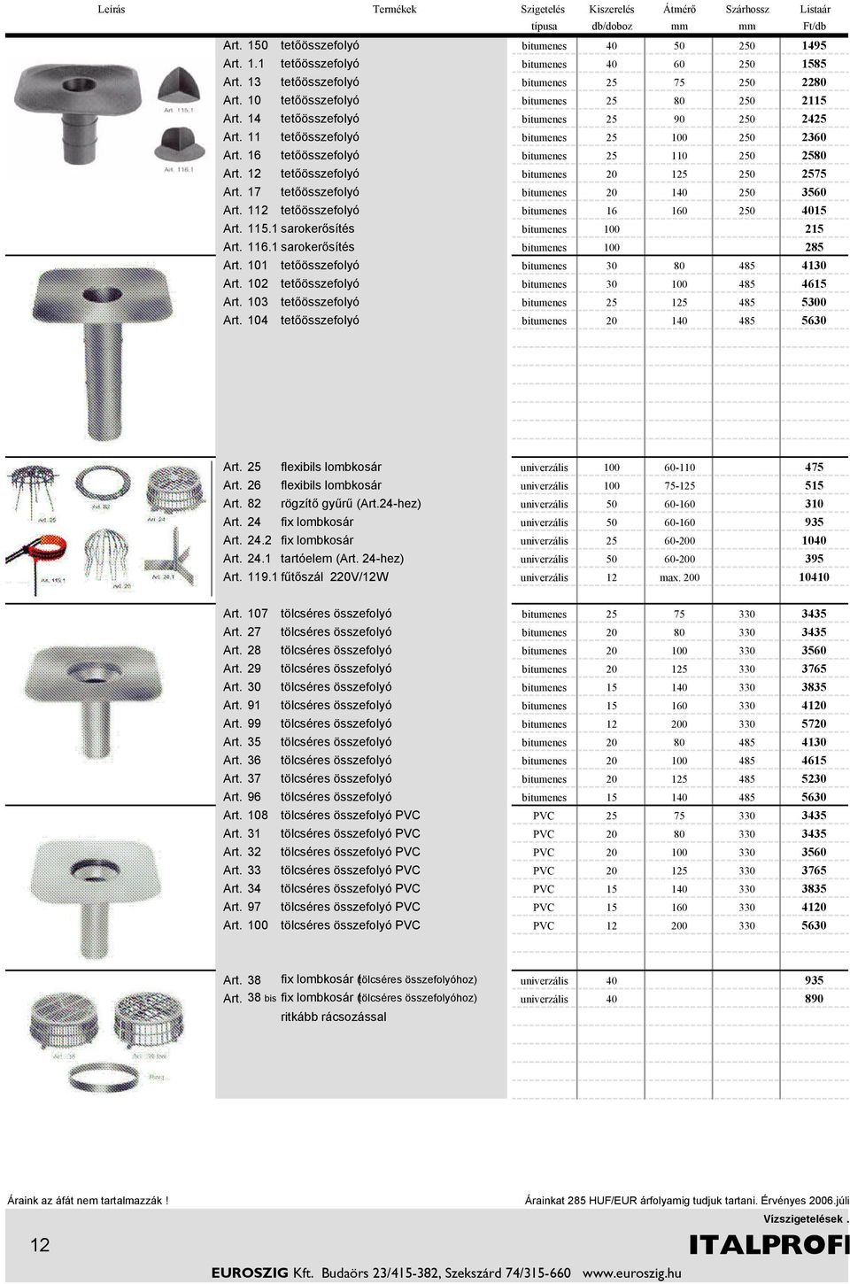 16 tetőösszefolyó bitumenes 25 110 250 2580 Art. 12 tetőösszefolyó bitumenes 20 125 250 2575 Art. 17 tetőösszefolyó bitumenes 20 140 250 3560 Art. 112 tetőösszefolyó bitumenes 16 160 250 4015 Art.