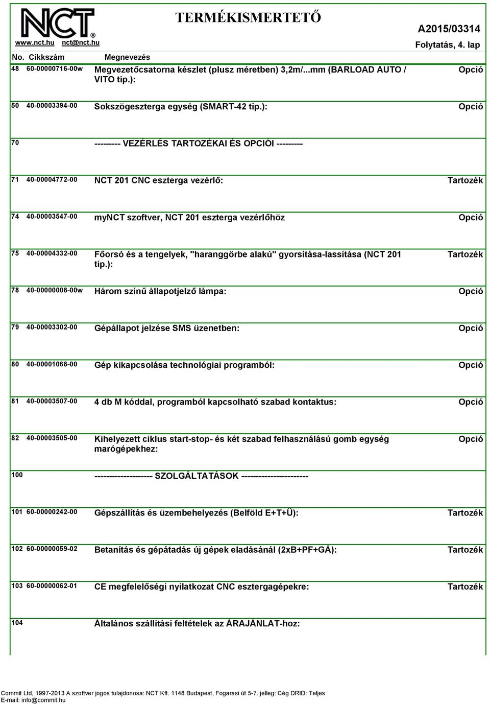 eszterga vezérlőhöz 75 40-00004332-00 Főorsó és a tengelyek, "haranggörbe alakú" gyorsítása-lassítása (NCT 201 78 40-00000008-00w Három színű állapotjelző lámpa: 79 40-00003302-00 Gépállapot jelzése