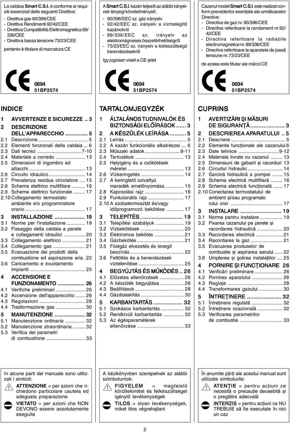 73/23/CEE pertanto è titolare di marcatura CE A Smart t C.S.S.I.I. kazán teljesíti az alábbi irányelvek lényegi követelményeit: 90/396/EEC sz. gáz irányelv 92/42/EEC sz.