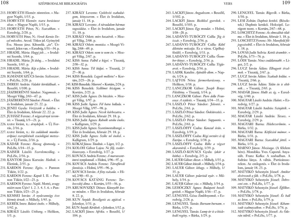 HRADIL Mária: Hagyj jelt = Irodalmi Szemle, 1/64. p. 218. HRADIL Mária: Jó dolog = Irodalmi Szemle, 1/65. p. 219. HRADIL Mária: Kép a falon. = Irodalmi Szemle, 1/64. p. 220.