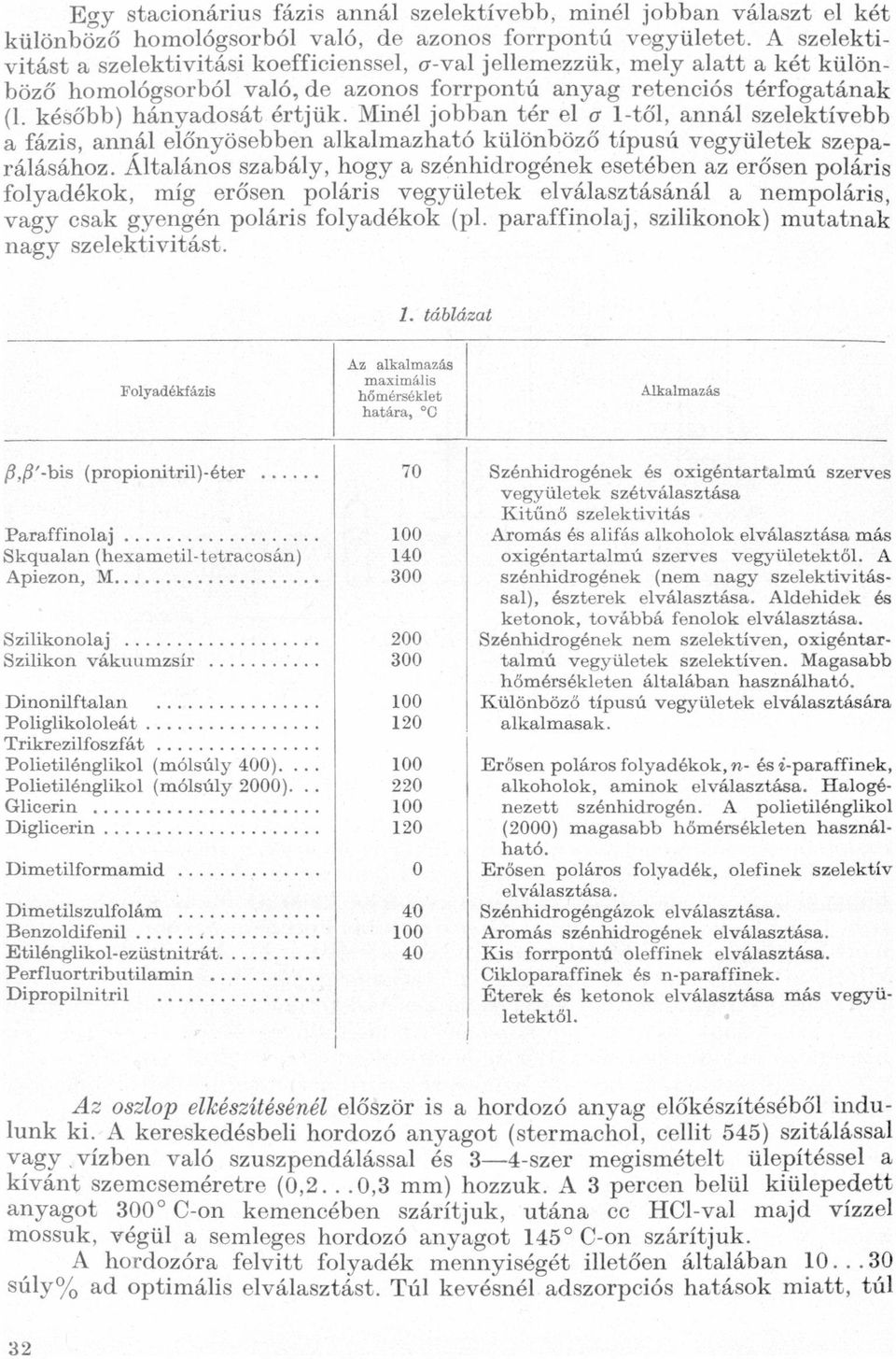 l-től, nnál szelektívebb fázis, nnál előnyösebben lklmzhtó különböző típusú Vegyületek szeprálásához Áltlános szbály, hogy szénhidrogének esetében z erősen poláris folydékok, míg erősen poláris