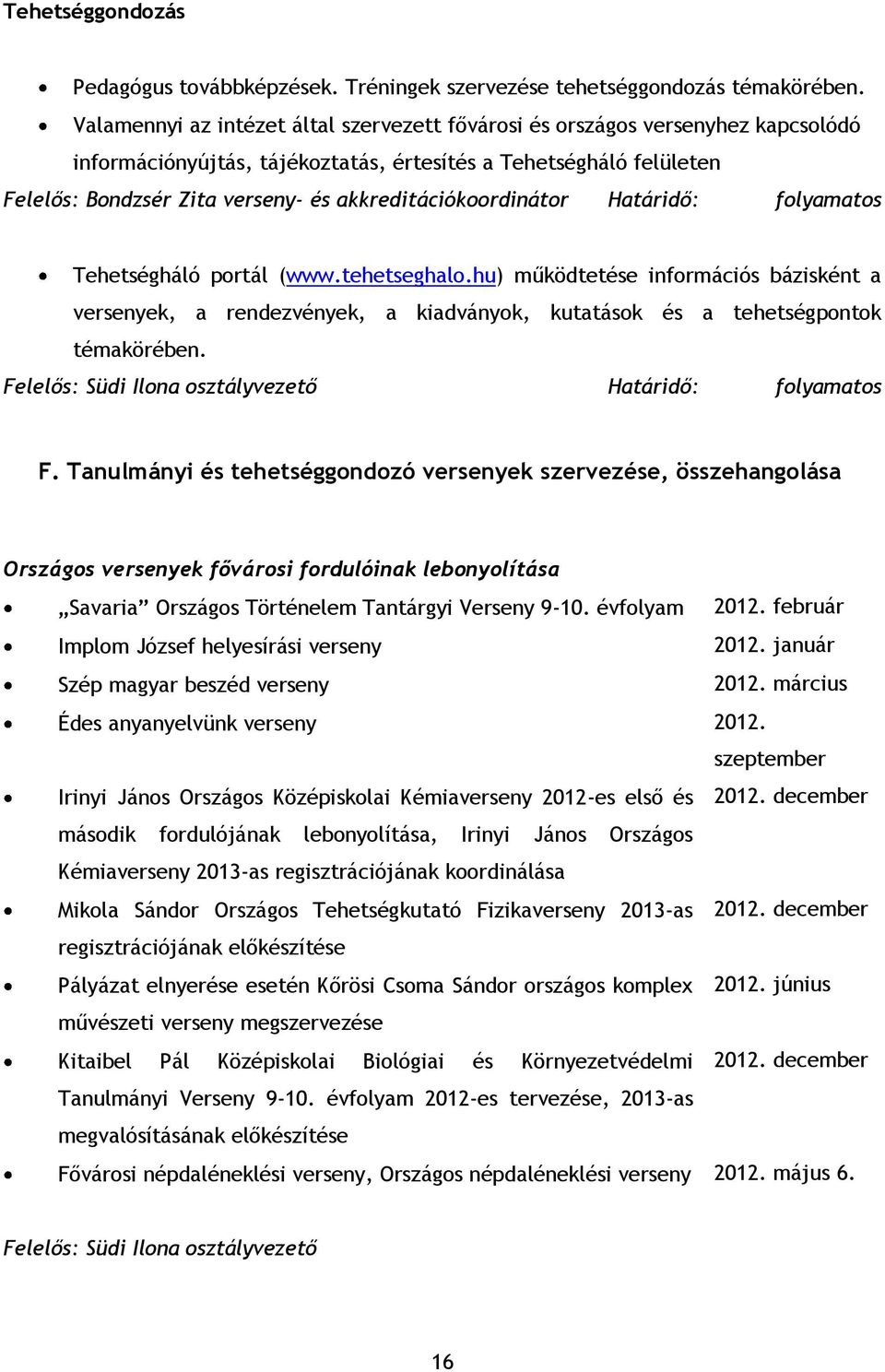 akkreditációkoordinátor Határidő: folyamatos Tehetségháló portál (www.tehetseghalo.