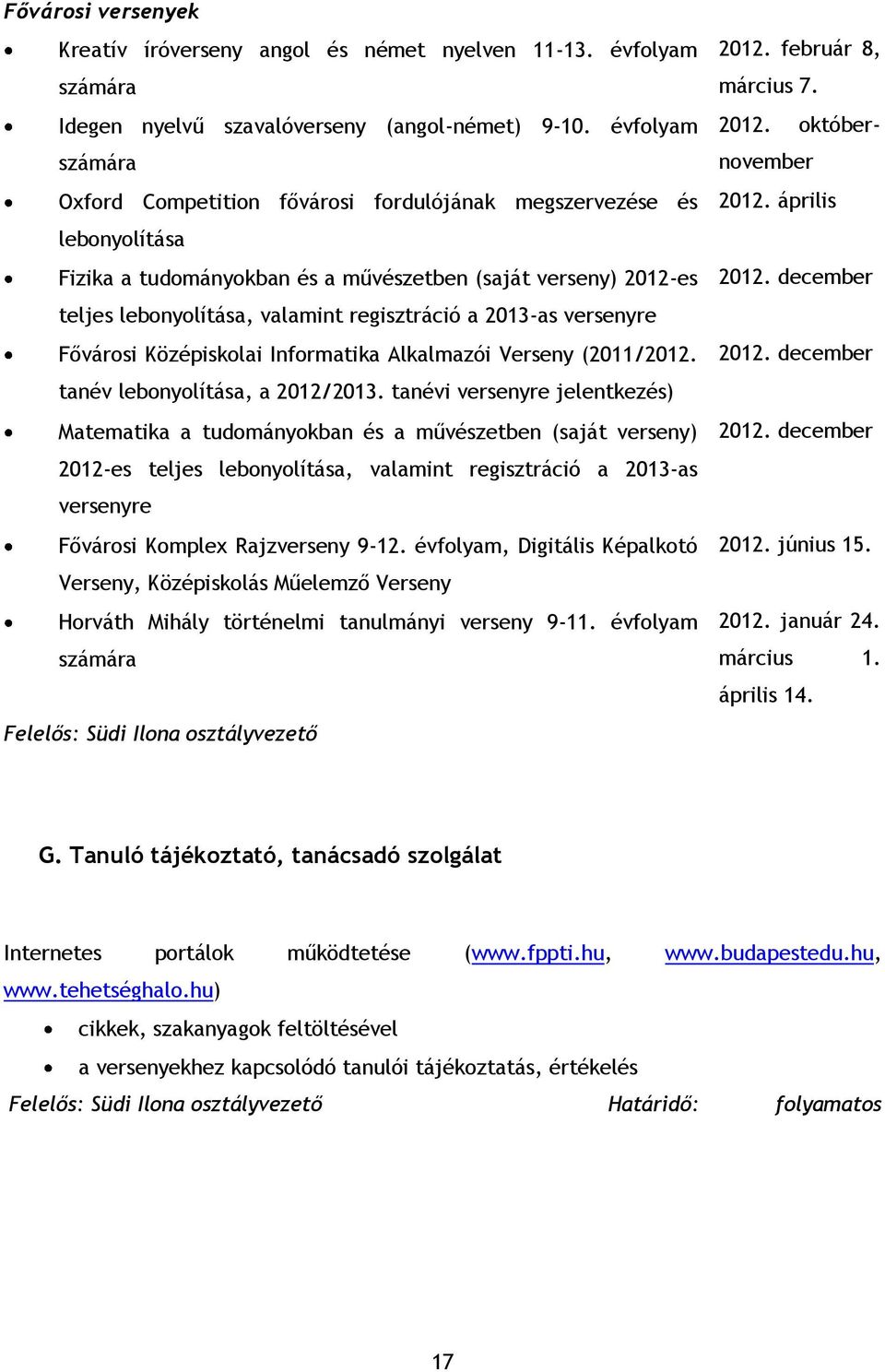 2013-as versenyre Fővárosi Középiskolai Informatika Alkalmazói Verseny (2011/2012. tanév lebonyolítása, a 2012/2013.