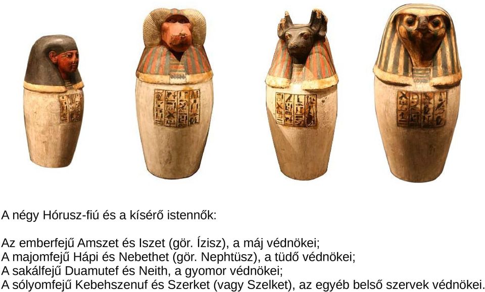 Nephtüsz), a tüdő védnökei; A sakálfejű Duamutef és Neith, a gyomor