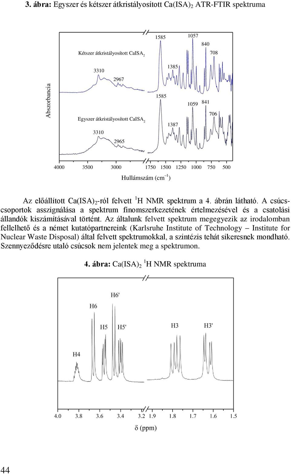 1387 2965 4000 3500 3000 1750 1500 1250 1000 750 500 Hullámszám (cm 1 ) Az előállított Ca(ISA) 2 -ról felvett 1 H NMR spektrum a 4. ábrán látható.
