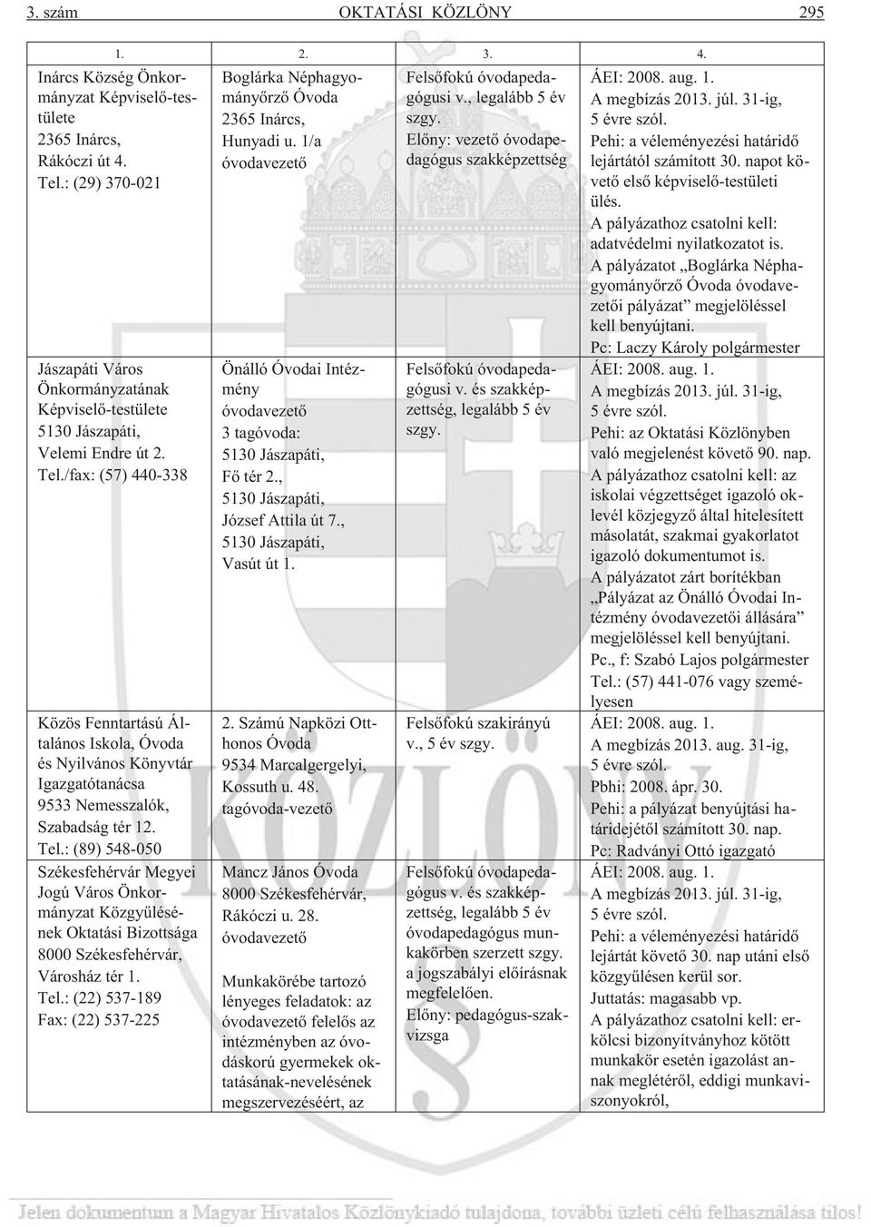 /fax: (57) 440-338 Közös Fenntartású Általános Iskola, Óvoda és Nyilvános Könyvtár tanácsa 9533 Nemesszalók, Szabadság tér 12. Tel.