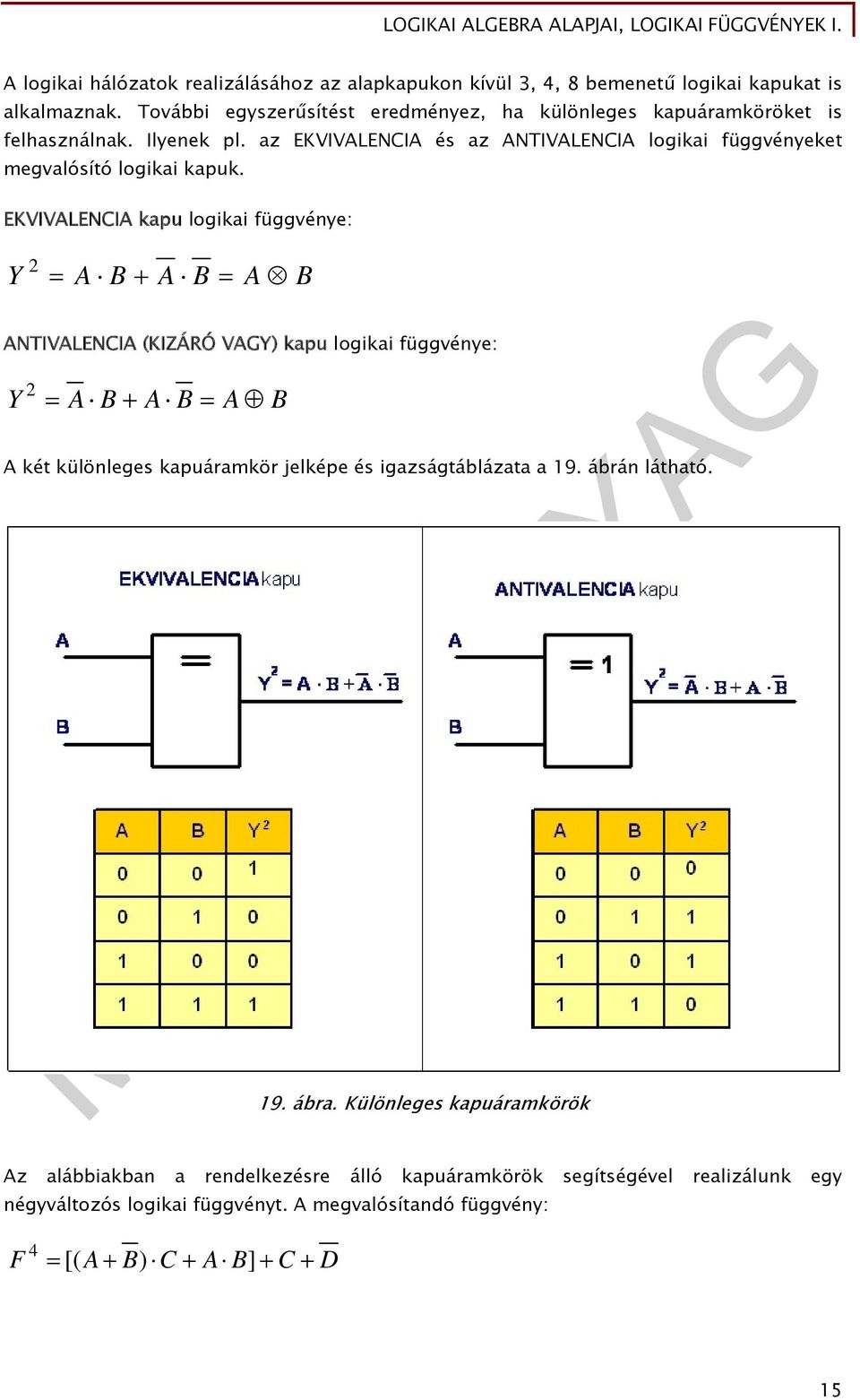 az EKVIVLENI és az NTIVLENI logikai függvényeket megvalósító logikai kapuk.