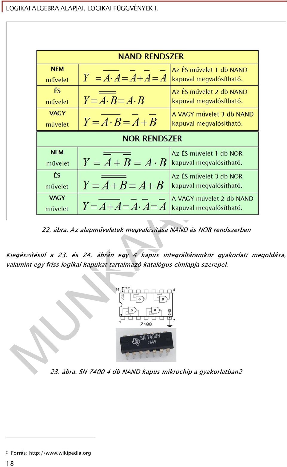 ábrán egy 4 kapus integráltáramkör gyakorlati megoldása, valamint egy friss logikai kapukat