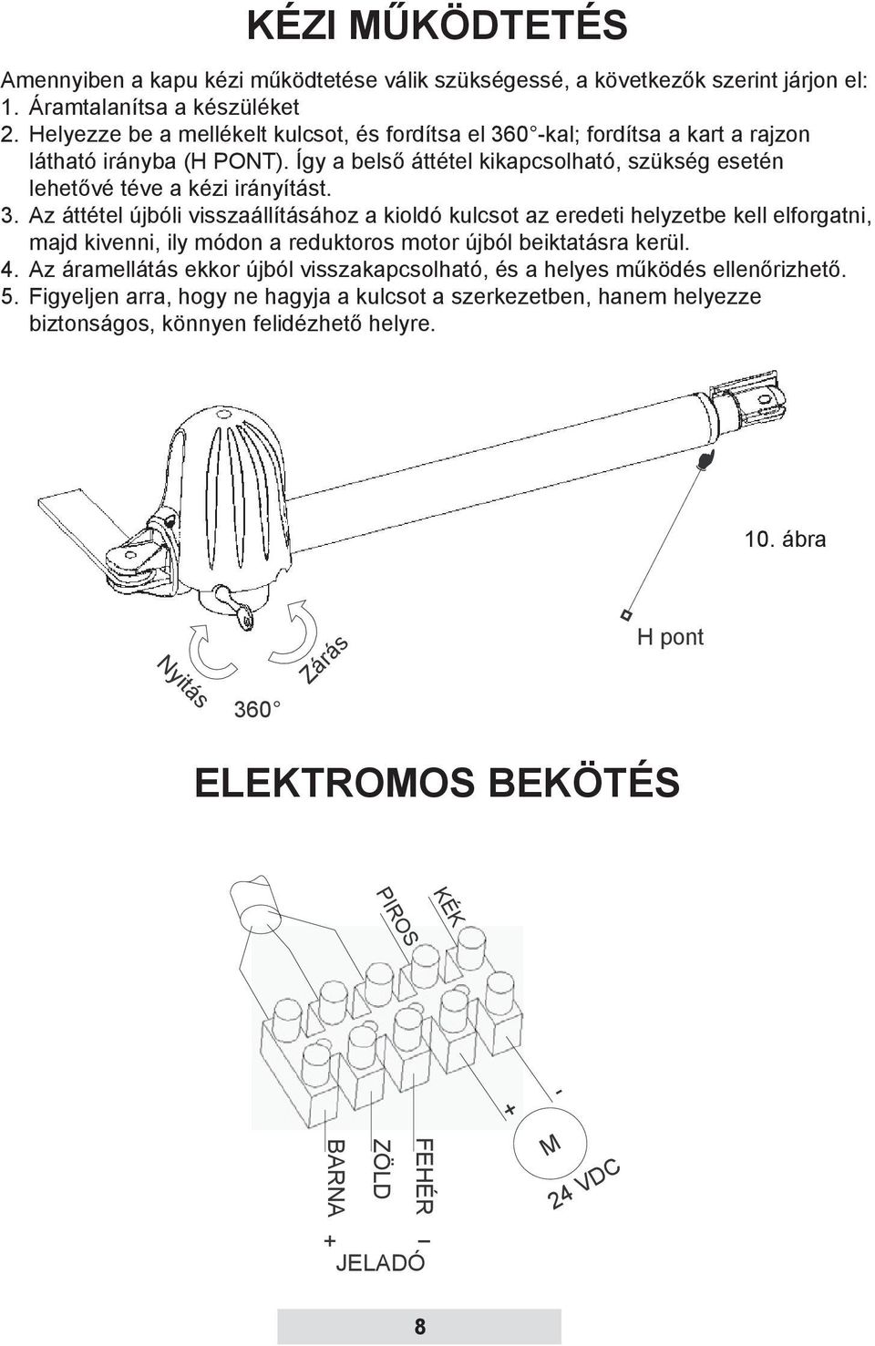 0 -kal; fordítsa a kart a rajzon látható irányba (H PONT). Így a belső áttétel kikapcsolható, szükség esetén lehetővé téve a kézi irányítást. 3.